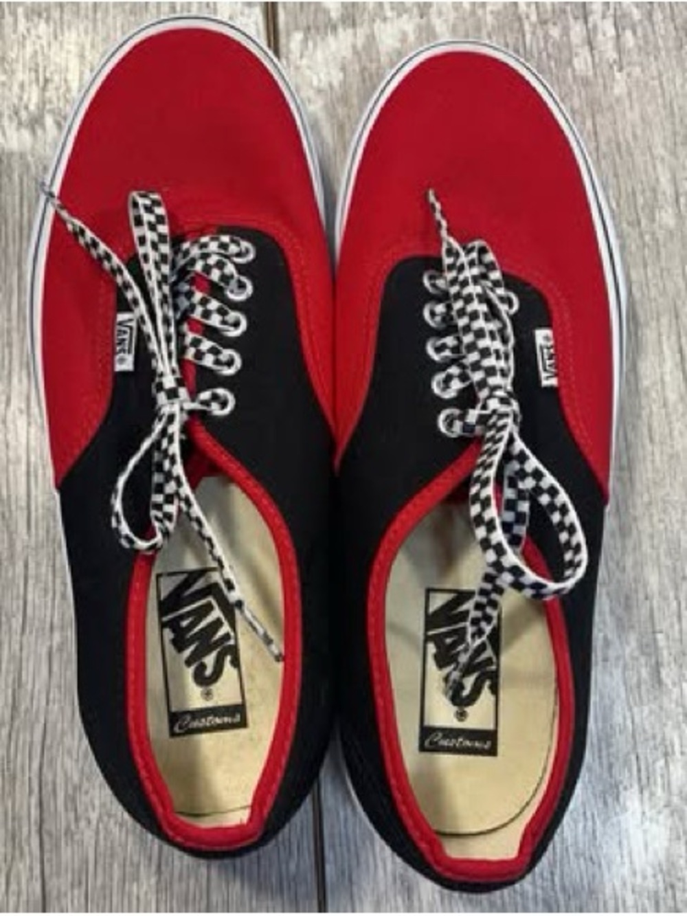 Vans Two-Tone Red & Black Authentic Sneakers with roses unisex skater